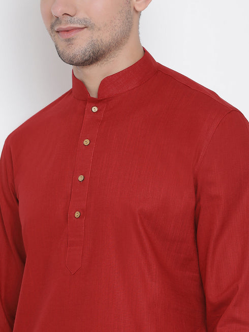 Men's Maroon Cotton Kurta and Pyjama Set